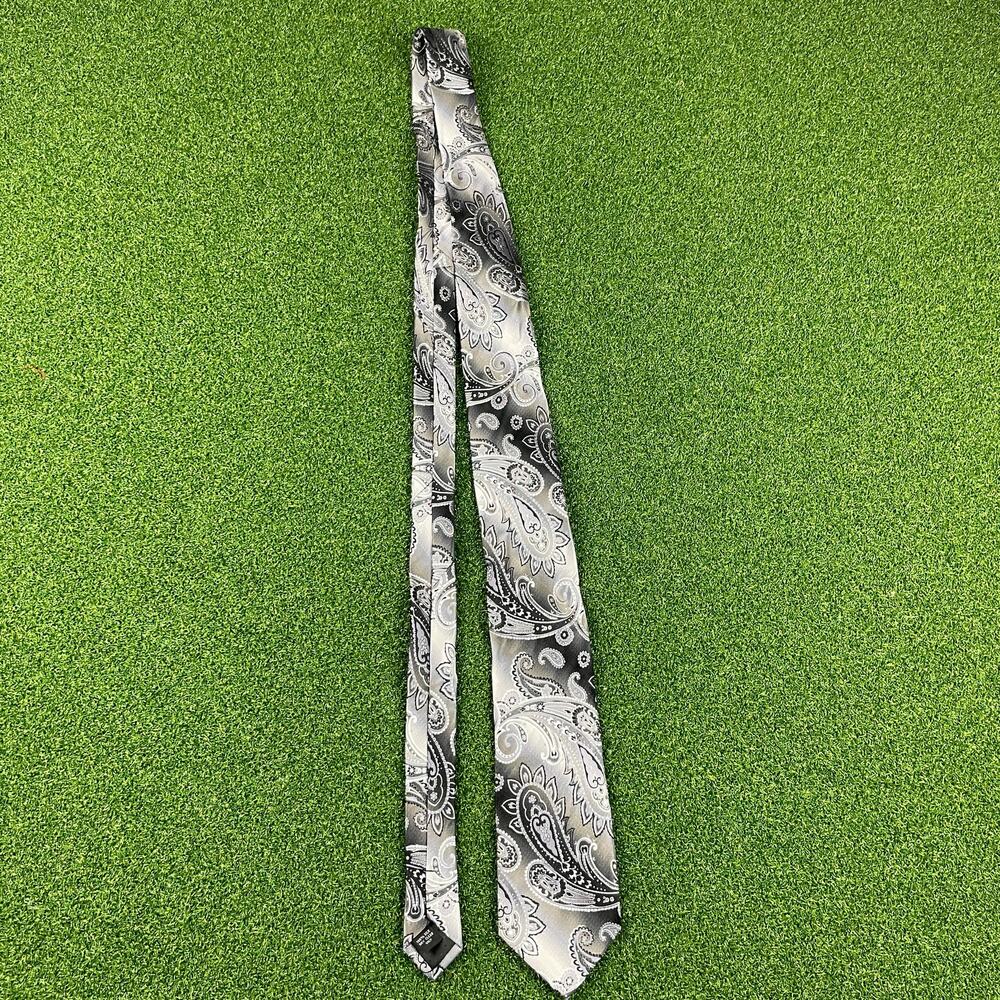 Vintage Mario Ferrari Black Silver Paisley Neck Tie
